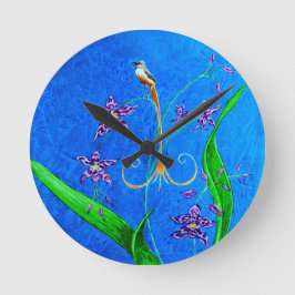 Relógio Redondo Pássaro Orquídeo do Havaí Feliz