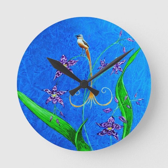 Relógio Redondo Pássaro Orquídeo do Havaí Feliz (Frente)