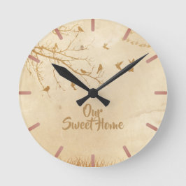 Relógio Redondo Pássaros adoráveis fazem uma pausa e encontram cas