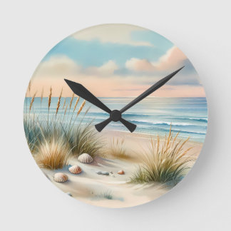 Relógio Redondo Pastel Coastal Dunes Watercolor