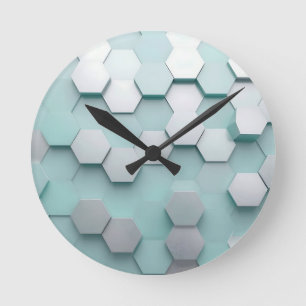 Relógio Redondo Pastel Mint Hexágono Mosaico 3D