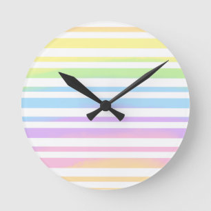 Relógio Redondo Pastel Rainbow Stripes Abstrato Blur Art Design