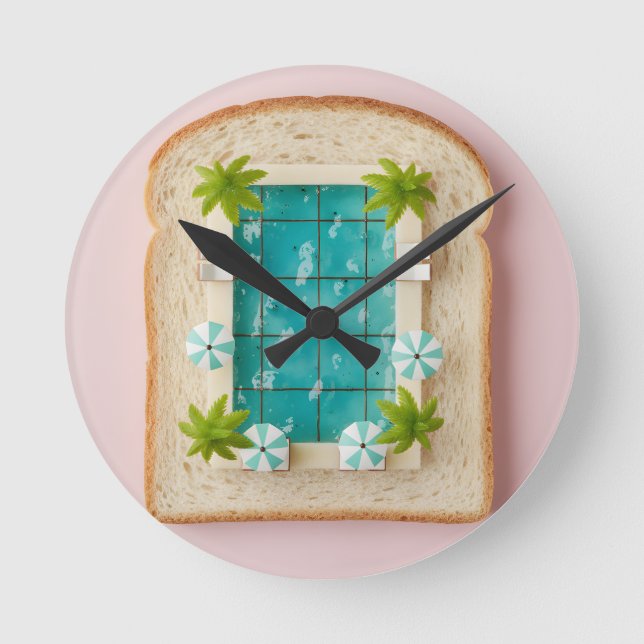 Relógio Redondo Pastel Vaporwave Pool Toast (Frente)