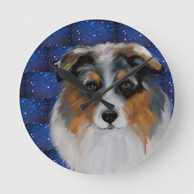 Relógio Redondo Pastor Australiano  (Frente)