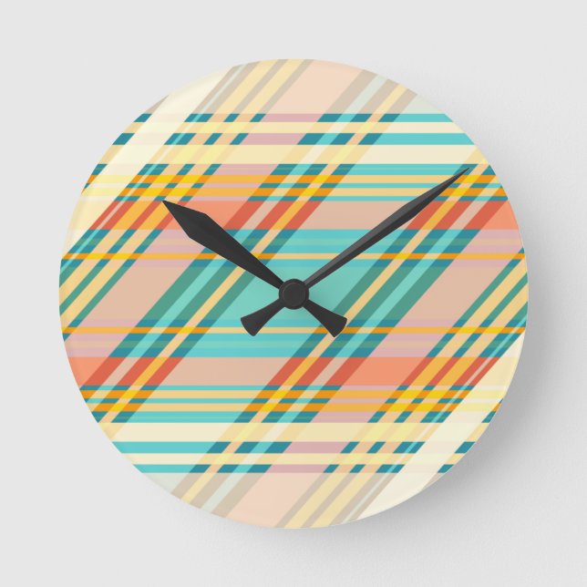 Relógio Redondo Pastos de Teal Rosa Suave Abstrato Geométrico (Frente)