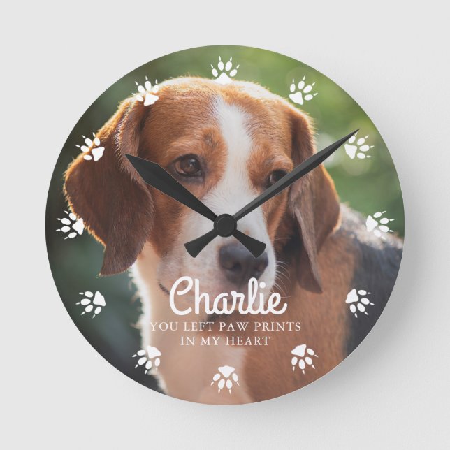 Relógio Redondo Pata de Cachorro Imprime Foto Personalizada (Frente)