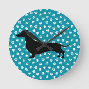 Relógio Redondo Pata Teal Imprimir Dachshund Silhouette Wall Clock