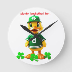 Relógio Redondo Pato Amarelo Fofo com Camisa do Celtics – Unreal E