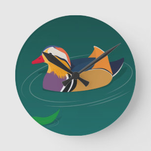 Relógio Redondo Pato-Mandarim Colorido Arte Moderna em Verde
