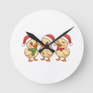 Relógio Redondo Patos de Natal Kawaii Fofos   Arte de Férias Festi