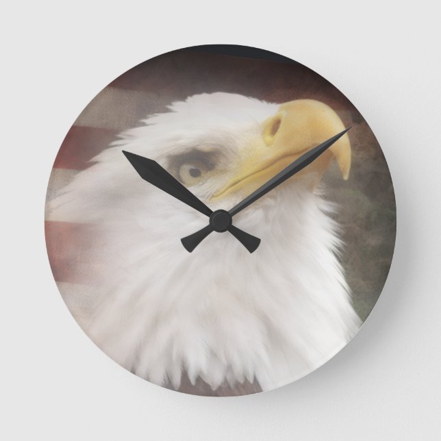 Relógio Redondo Patriotic Eagle Wall Clock – American Decor (Frente)
