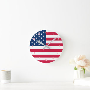 Relógio Redondo Patriótico Americano Flag Clock USA
