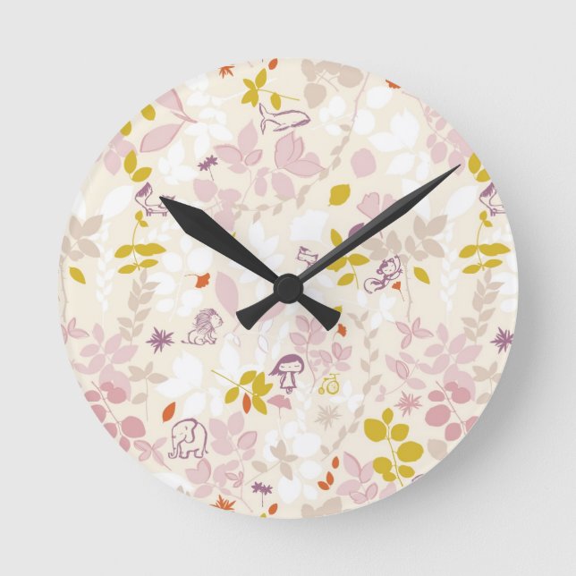 Relógio Redondo pattern displaying whimsical animals (Frente)