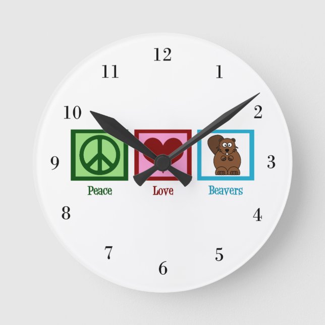 Relógio Redondo Peace Love Beavers (Frente)