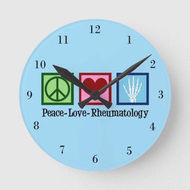 Relógio Redondo Peace Love Rheumatology (Frente)