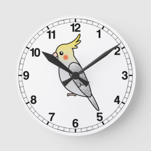 Relógio Redondo Pearl Cartoon Cockatiel Parrot Bird