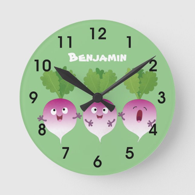 Relógio Redondo Pedra de desenho animada de verduras e legumes (Frente)