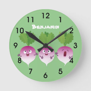 Relógio Redondo Pedra de desenho animado de verduras e verduras