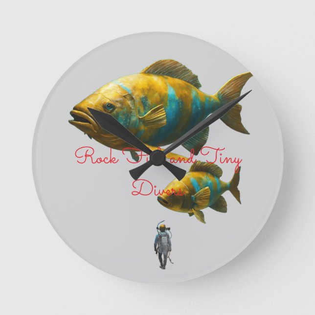 Relógio Redondo Peixe-Roca Colossal e Mergulhadores Minúsculos – O (Frente)