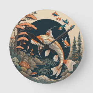 Relógio Redondo Peixes Koi japoneses