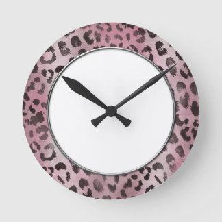 Relógio Redondo Pele de leopardo em Rosa rosa