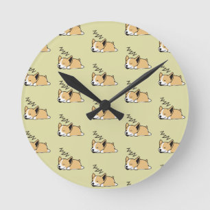 Relógio Redondo Pembroke Welsh Corgi Cão Dormindo em Pé ZZZ