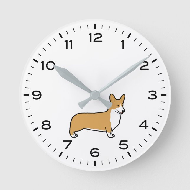 Relógio Redondo Pembroke Welsh Corgi com horas e minutos (Frente)
