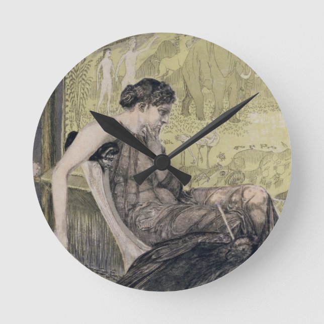 Relógio Redondo Penélope que tece uma saia para Laertes seu pai-eu (Frente)