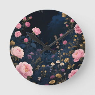 Relógio Redondo Peônia Rosa Jardim à Meia-Noite em Flor