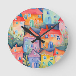 Relógio Redondo Pequenas casas de pastel de cor suave, cor pacífic
