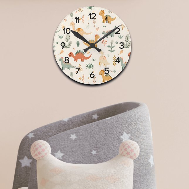 Relógio Redondo Pequenos Dinossauros Beige Toneladas Neutrais (Criador carregado)