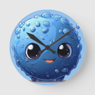 Relógio Redondo Personagem Bola Azul Adorável Sorridente