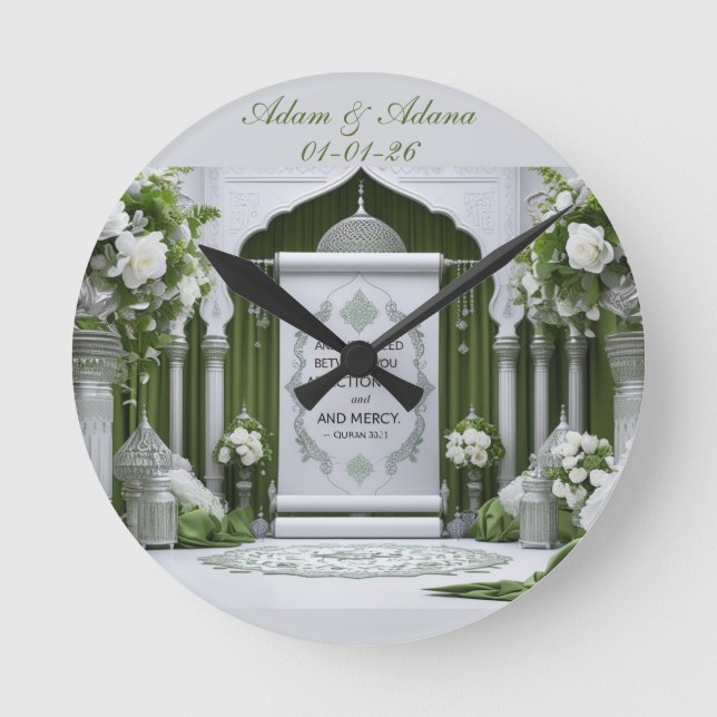 Relógio Redondo Personalised Islamic Bridal Wall Clock (Frente)