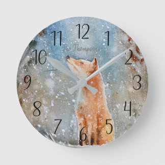 Relógio redondo personalizado da Raposa de inverno