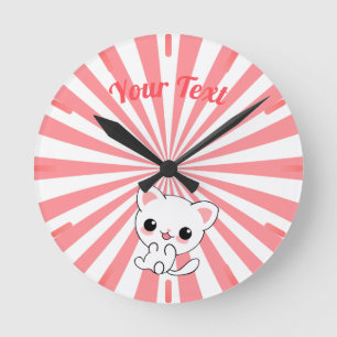 Relógio Redondo Personalizado de Kawaii White Kitten
