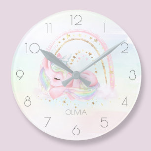 Relógio redondo personalizado de uma menina unicór