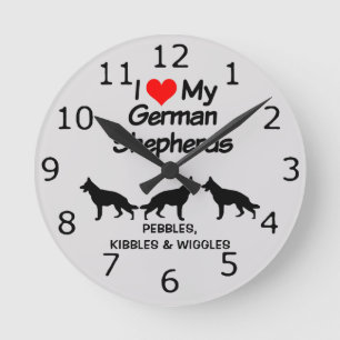 Relógio Redondo PERSONALIZADO Eu Amo Meus Três Cachorros German sh