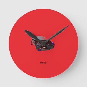Relógio Redondo Personalizado Foto Nome Vermelho Minimalista