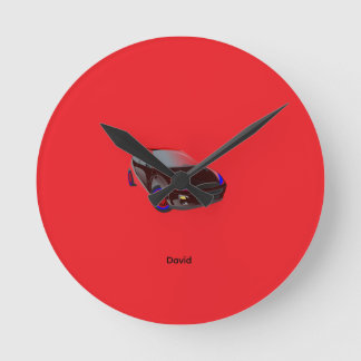 Relógio Redondo Personalizado Foto Nome Vermelho Minimalista