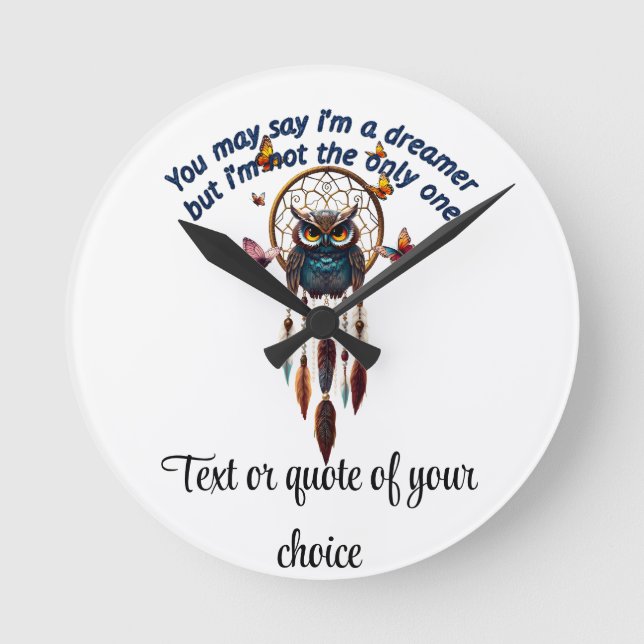 Relógio Redondo Personalizar Boho Owl Belo Hippie (Frente)