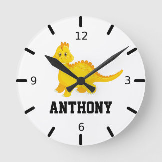 Relógio Redondo Personalize Seu Próprio Dinossauro Amarelo Cute