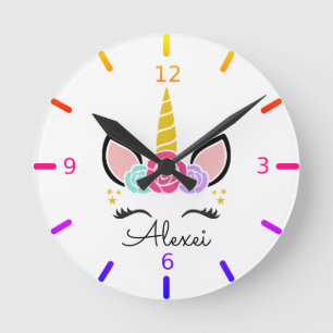 Relógio Redondo Personalize Seu Próprio Unicórnio Floral Colorid
