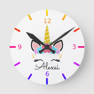 Relógio Redondo Personalize Seu Próprio Unicórnio Floral Colorid