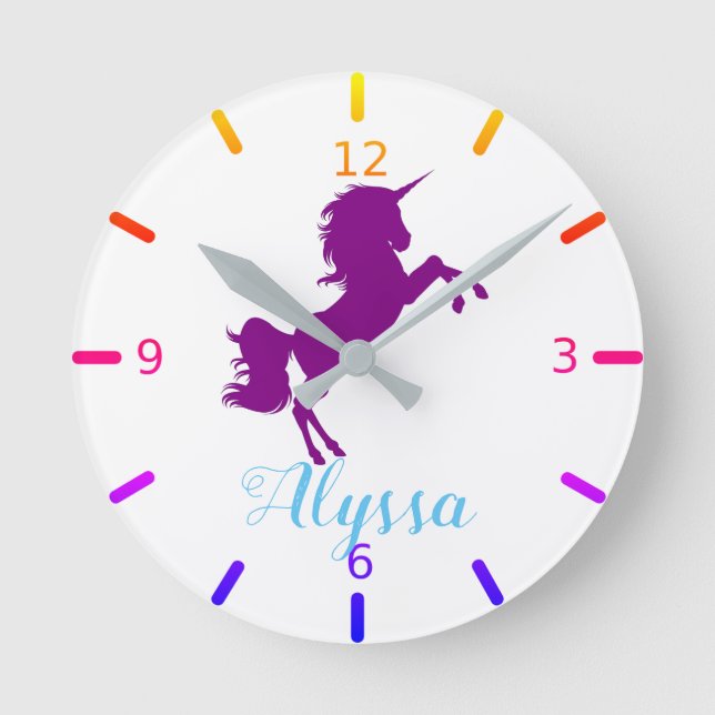 Relógio Redondo Personalize seu próprio Unicórnio Roxo (Frente)