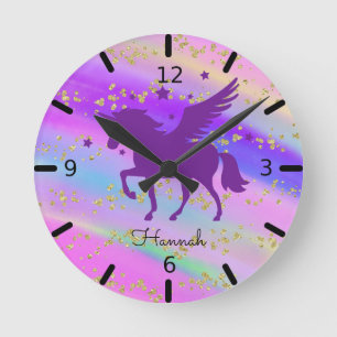 Relógio Redondo Personalize seu próprio Unicórnio Roxo