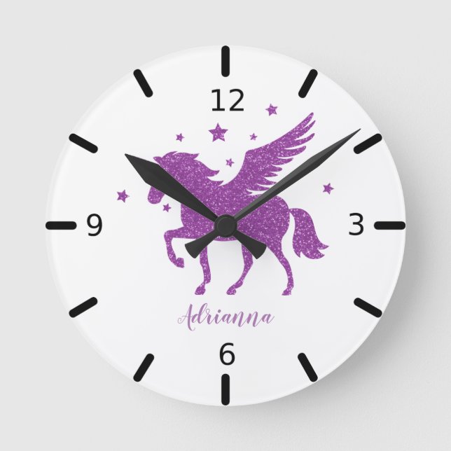 Relógio Redondo Personalize seu próprio Unicórnio Roxo (Frente)