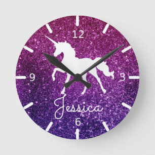 Relógio Redondo Personalize seu próprio Unicórnio Roxo Espetado