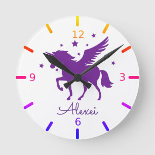 Relógio Redondo Personalize Seu Próprio Unicórnio Roxo Mágico