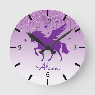Relógio Redondo Personalize Seu Próprio Unicórnio Roxo Mágico