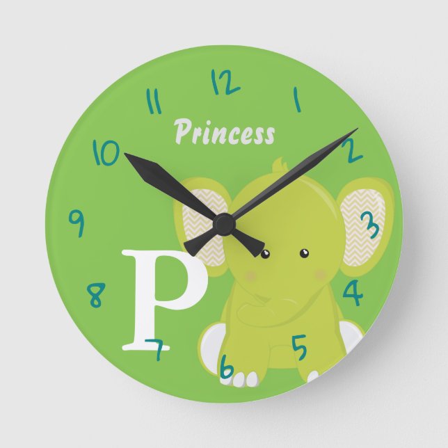 Relógio Redondo Personalized Baby Green Round Clock (Frente)